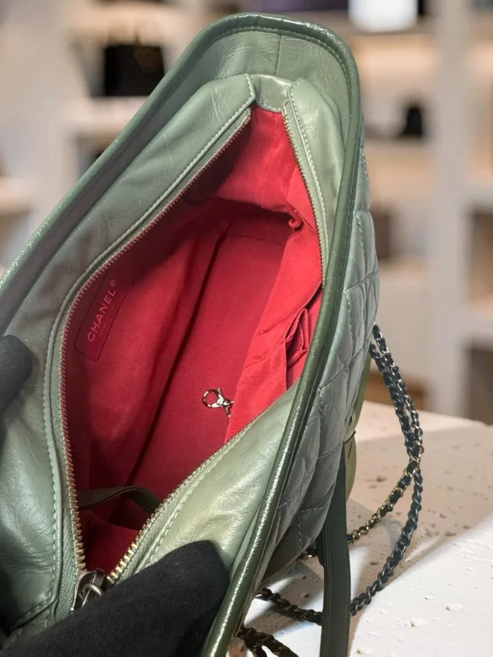 Chanel Medium Gabrielle Hobo Green Quilted Aged Calfskin Chain Bag
